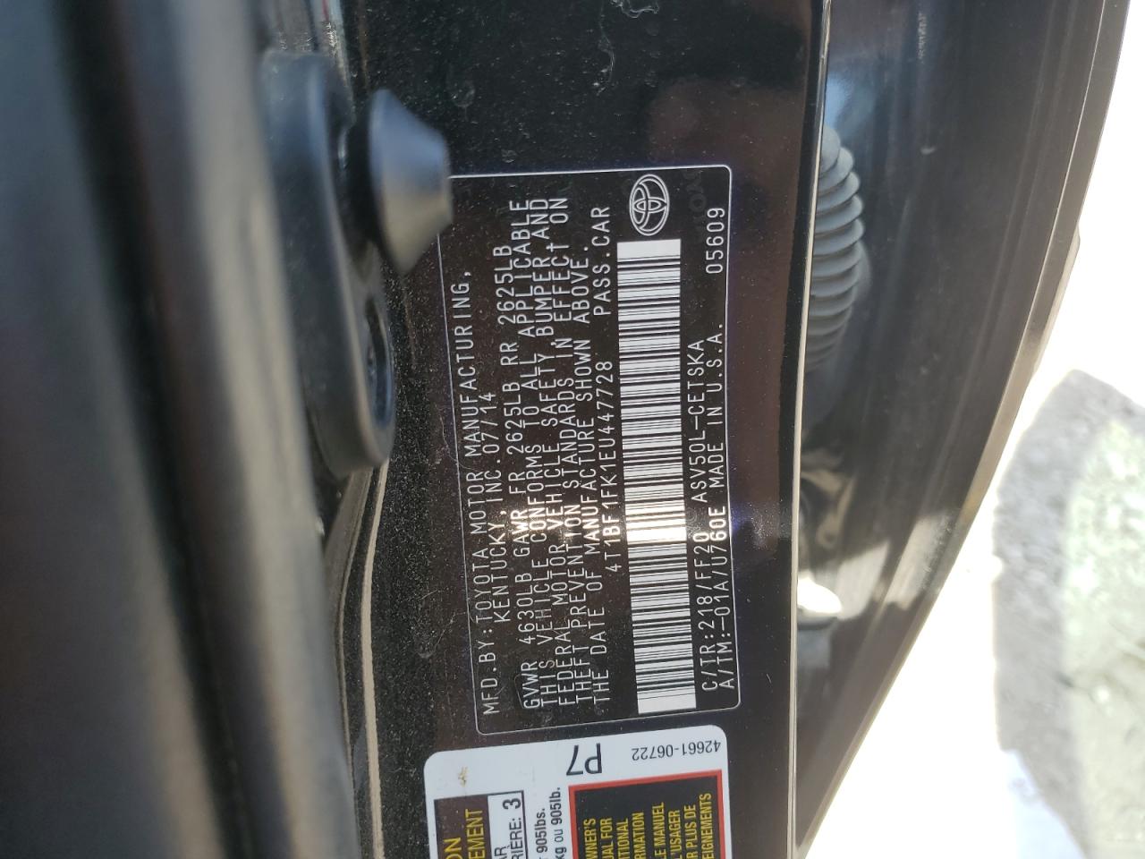 2014 Toyota Camry L VIN: 4T1BF1FK1EU447728 Lot: 64685575