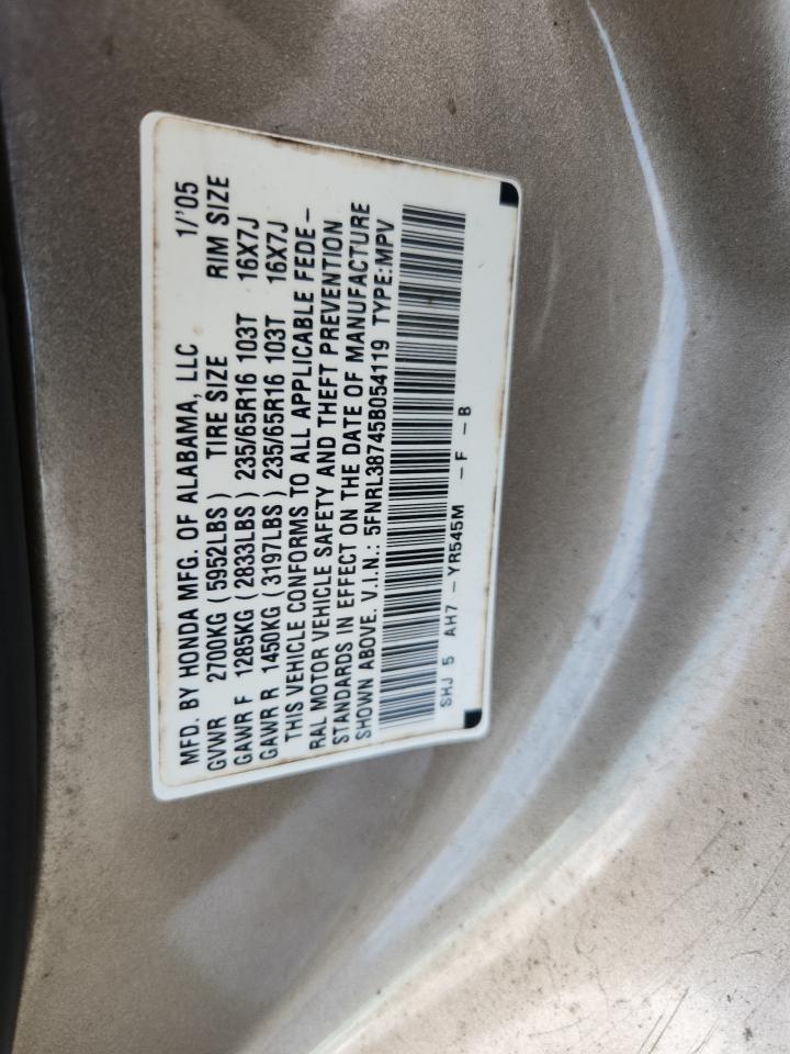 2005 Honda Odyssey Exl VIN: 5FNRL38745B054119 Lot: 62895305