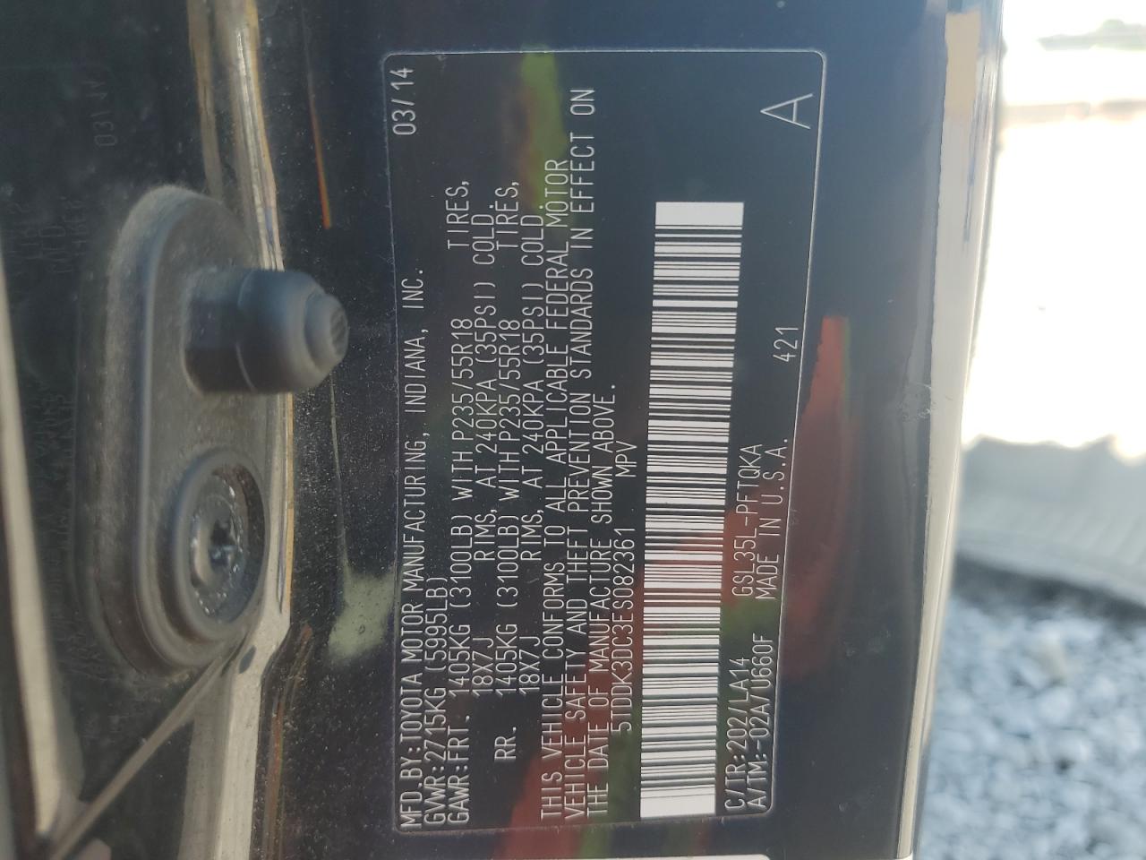 2014 Toyota Sienna Xle VIN: 5TDDK3DC3ES082361 Lot: 64257095