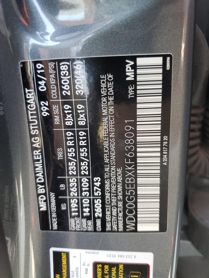 2019 Mercedes-Benz Glc 350E VIN: WDC0G5EBXKF638091 Lot: 64401875