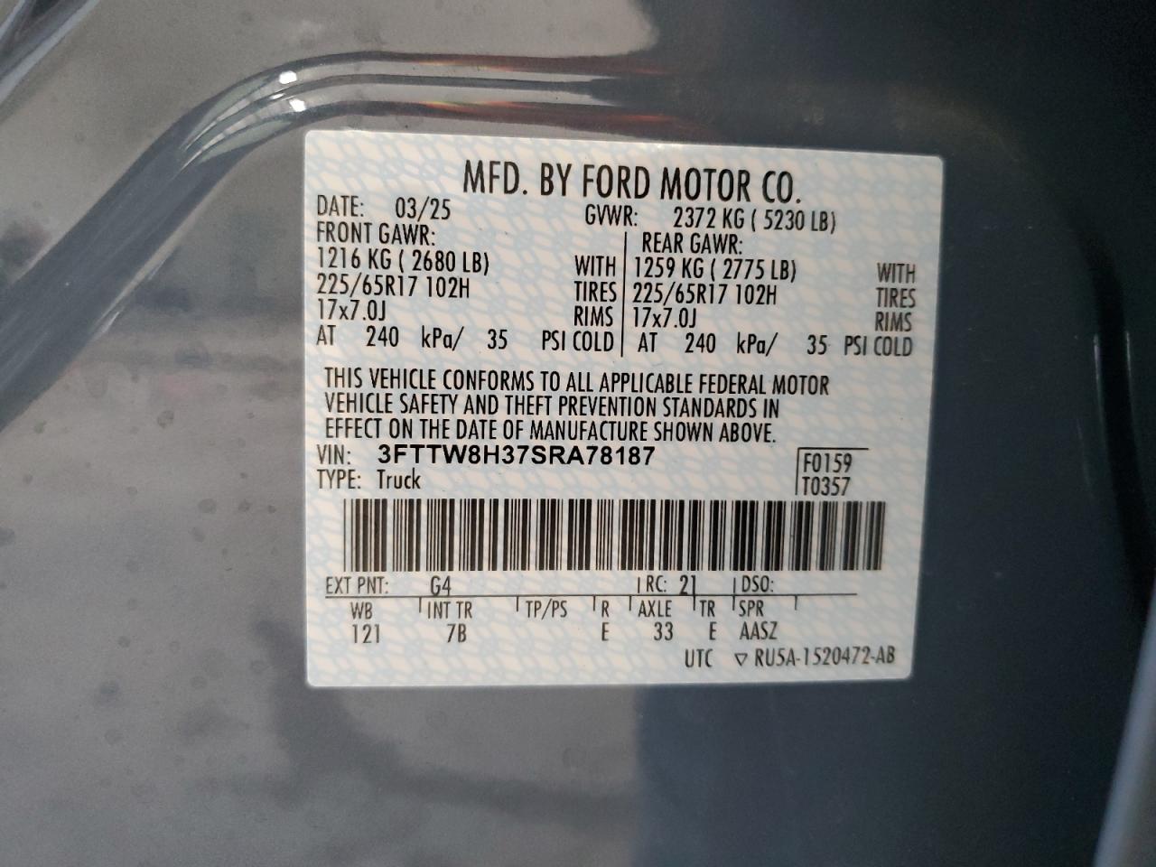 2025 Ford Maverick Xlt VIN: 3FTTW8H37SRA78187 Lot: 63195045