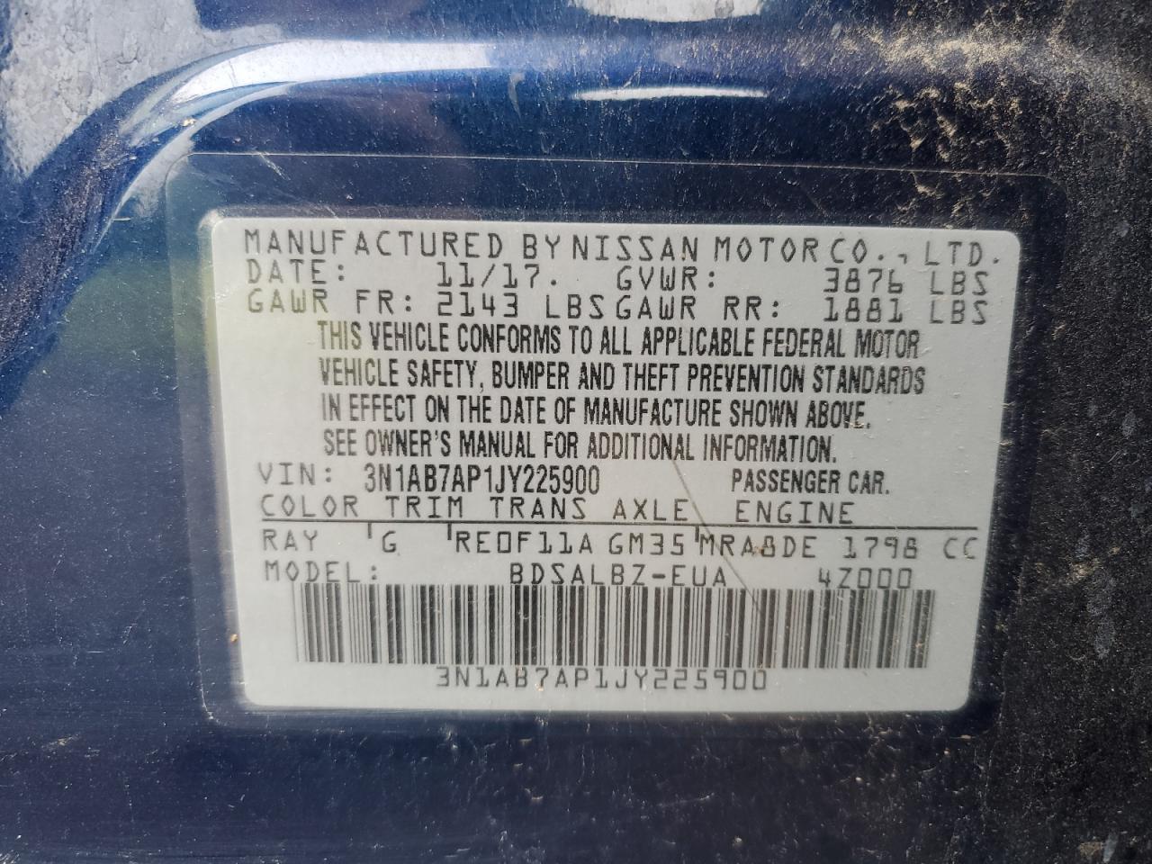 2018 Nissan Sentra S VIN: 3N1AB7AP1JY225900 Lot: 64068845