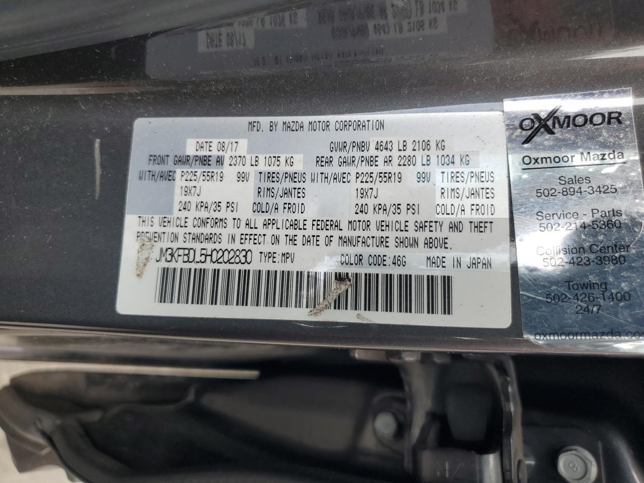2017 Mazda Cx-5 Grand Touring VIN: JM3KFBDL5H0202830 Lot: 65323215