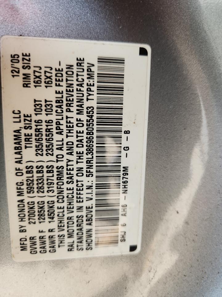 2006 Honda Odyssey Exl VIN: 5FNRL38696B055453 Lot: 63696165