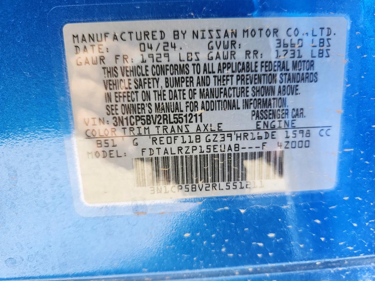 2024 Nissan Kicks S VIN: 3N1CP5BV2RL551211 Lot: 64777645