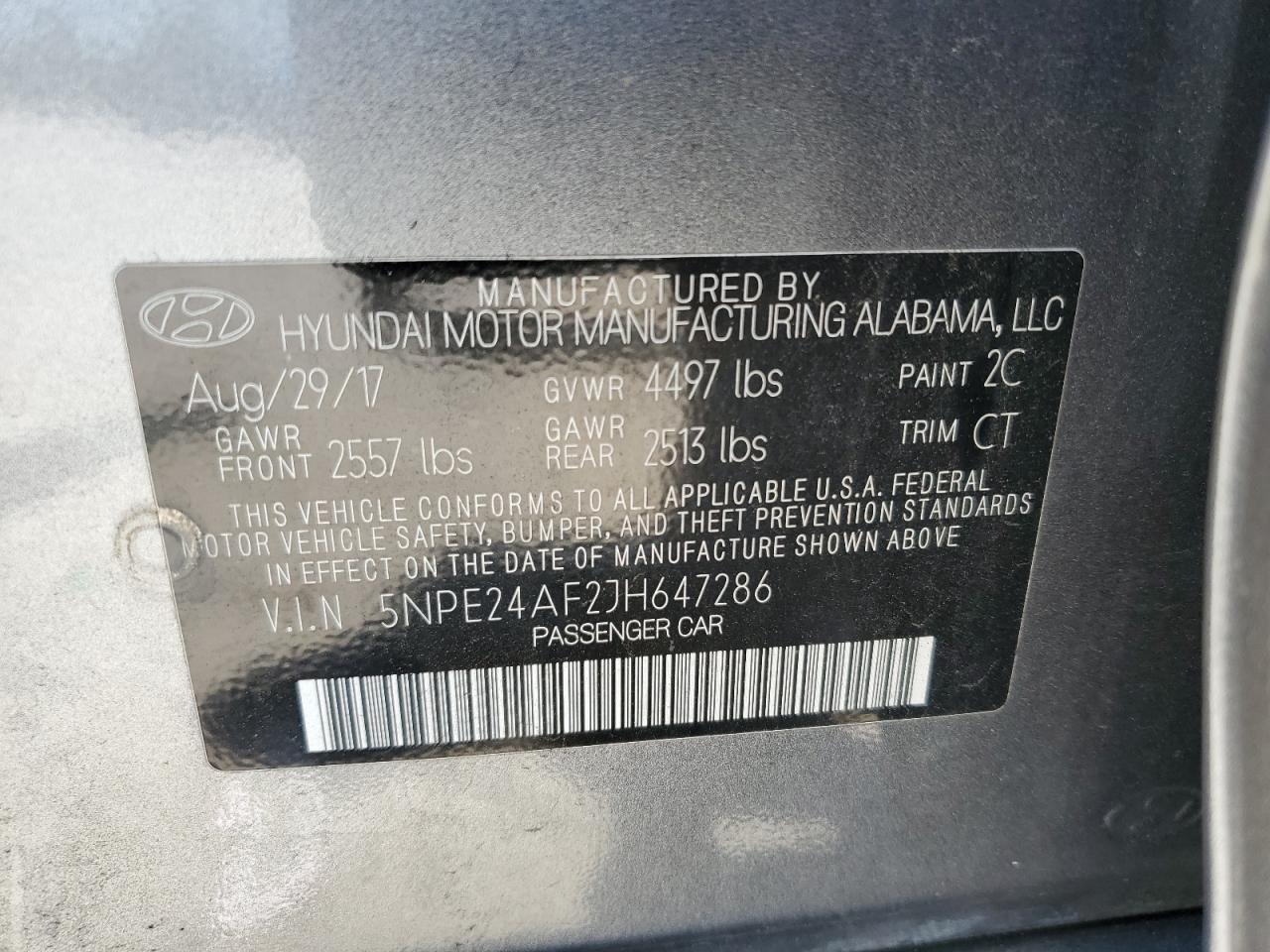 2018 Hyundai Sonata Se VIN: 5NPE24AF2JH647286 Lot: 66604065