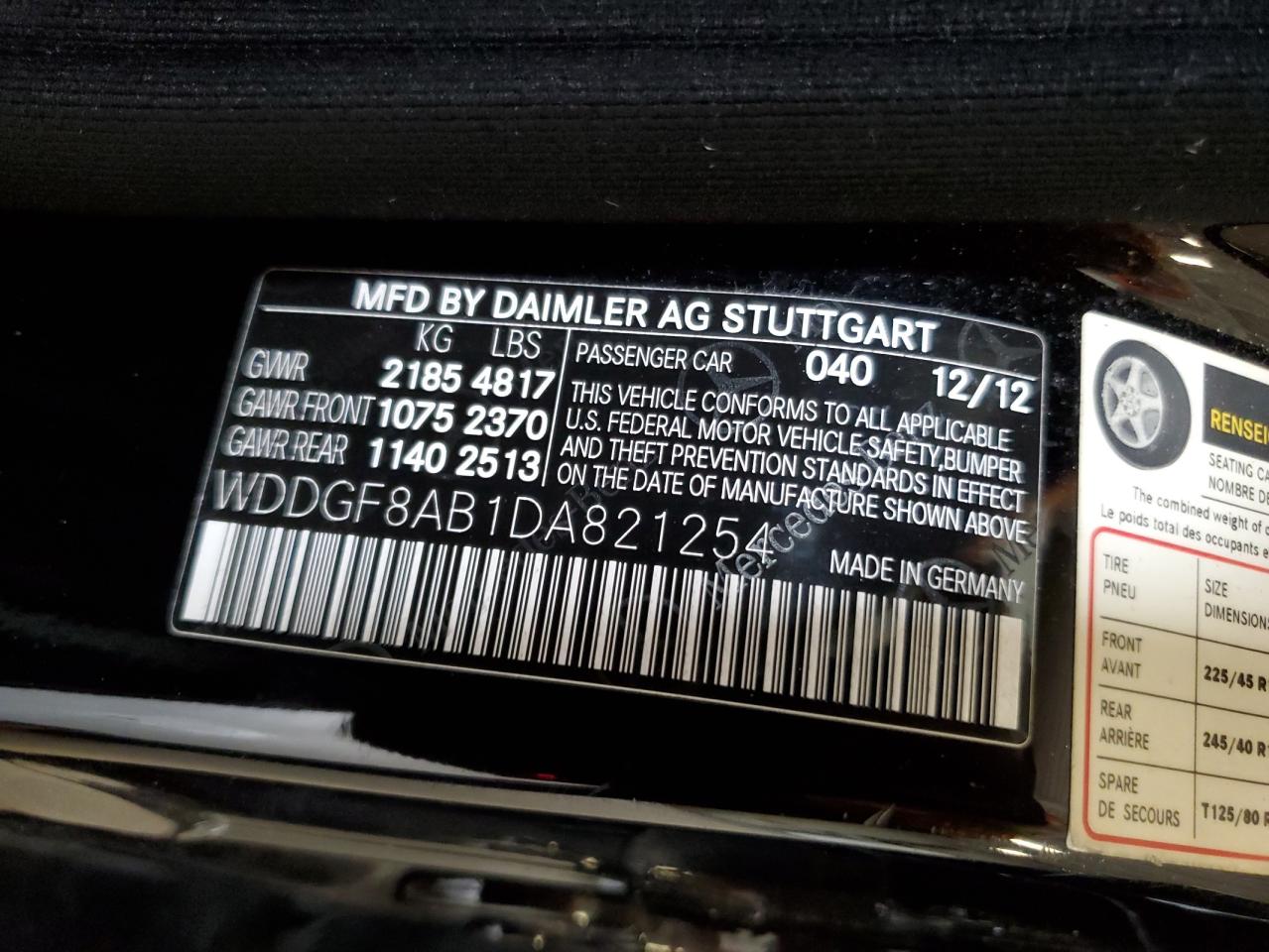 2013 Mercedes-Benz C 300 4Matic VIN: WDDGF8AB1DA821254 Lot: 64524735