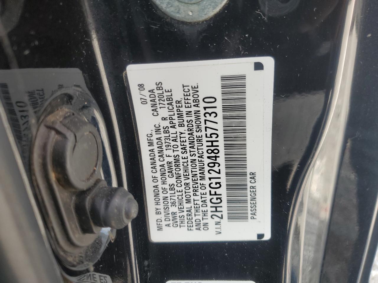 2008 Honda Civic Exl VIN: 2HGFG12948H577310 Lot: 65366575