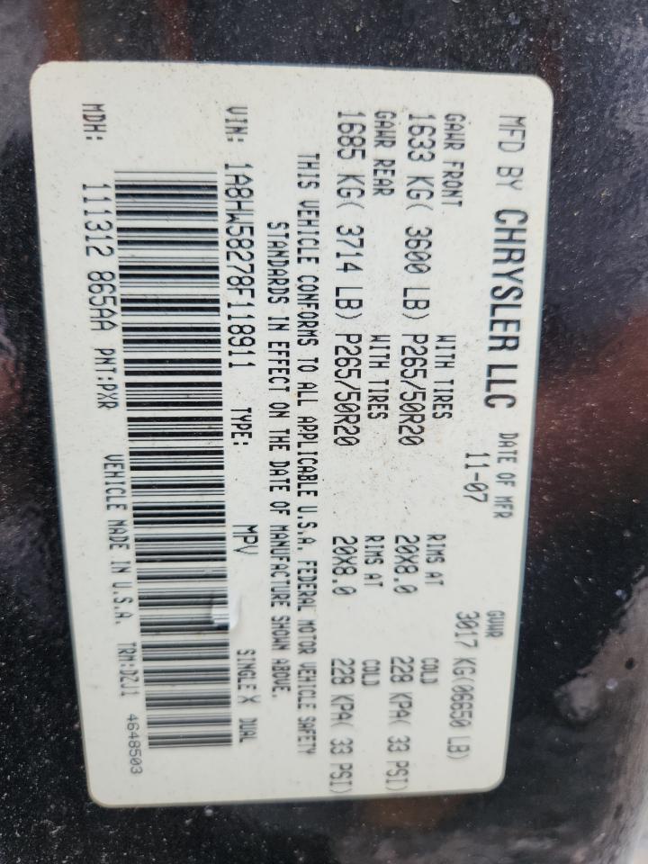 2008 Chrysler Aspen Limited VIN: 1A8HW58278F118911 Lot: 63298715