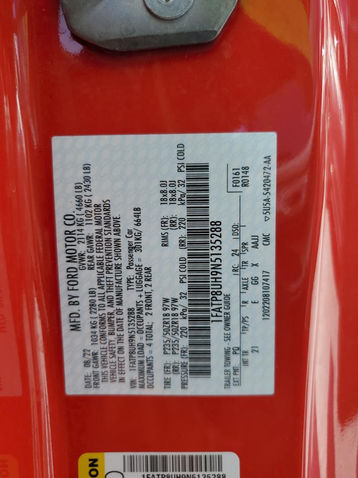 2022 Ford Mustang VIN: 1FATP8UH9N5135288 Lot: 63843235