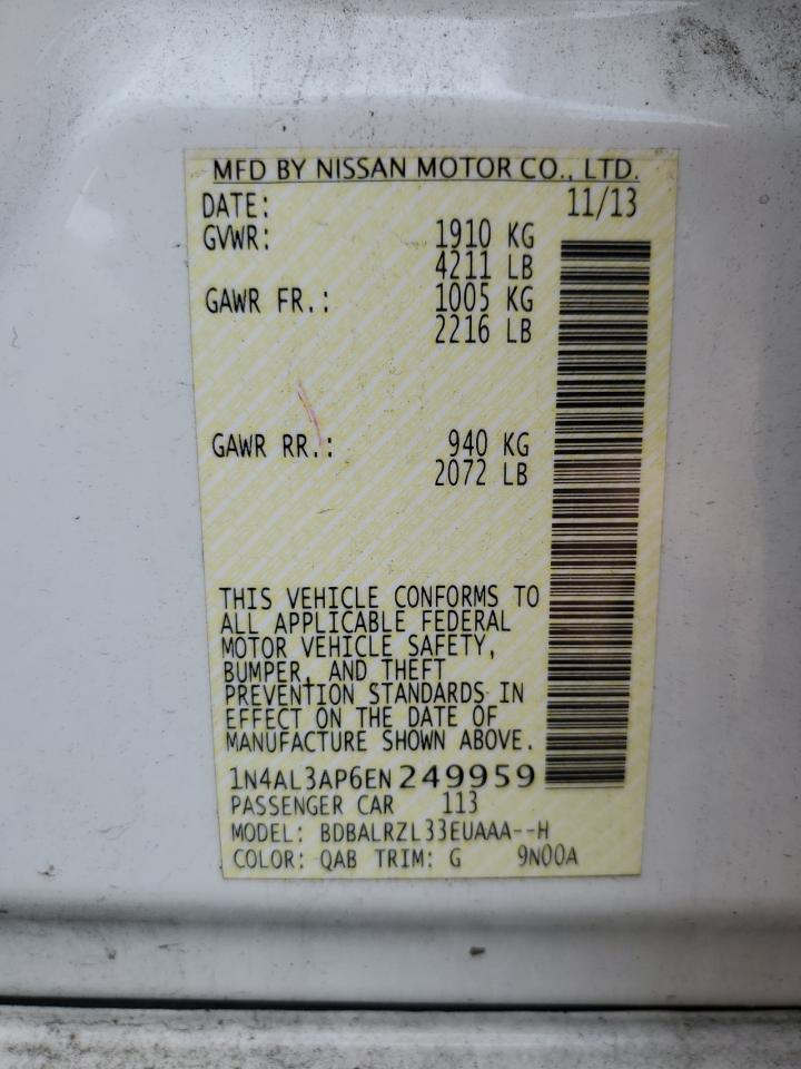 2014 Nissan Altima 2.5 VIN: 1N4AL3AP6EN249959 Lot: 62570475
