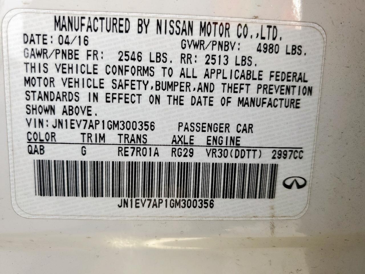 2016 Infiniti Q50 Premium VIN: JN1EV7AP1GM300356 Lot: 62523385