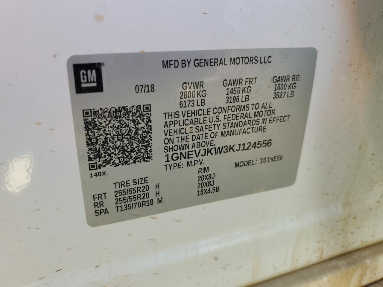 2019 Chevrolet Traverse High Country VIN: 1GNEVJKW3KJ124556 Lot: 64676195