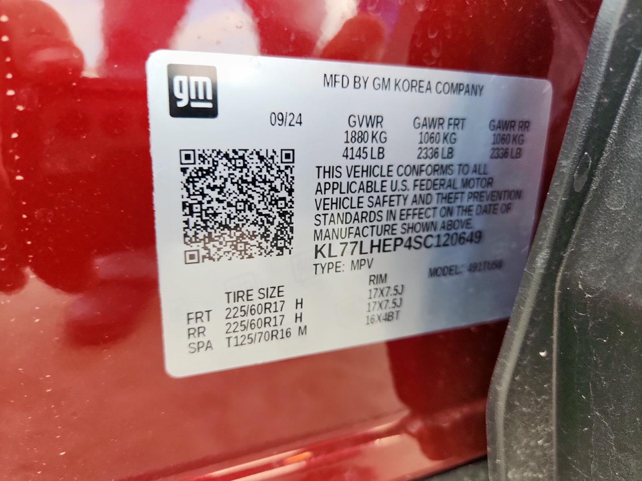 2025 Chevrolet Trax 1Lt VIN: KL77LHEP4SC120649 Lot: 64834995
