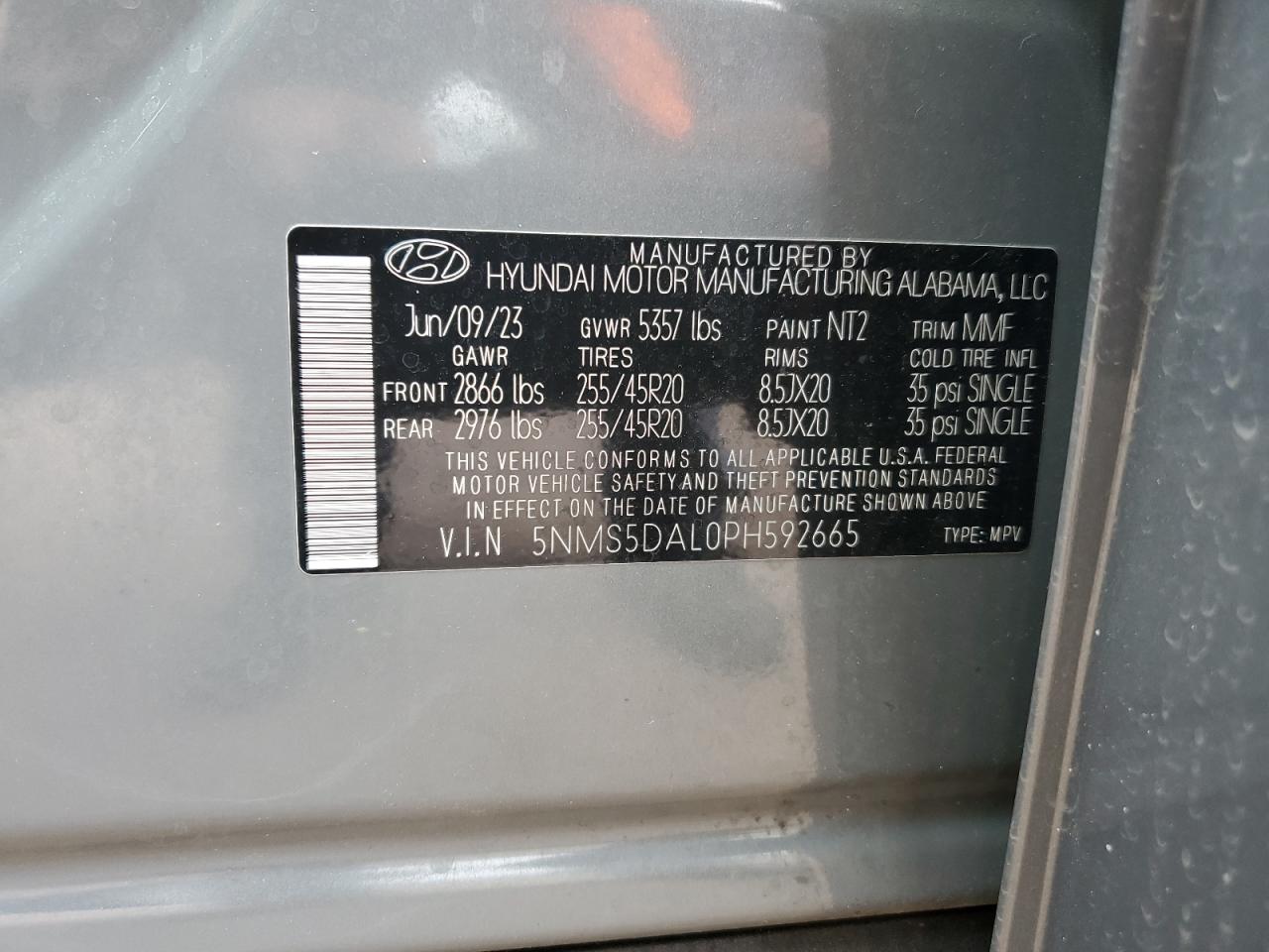 2023 Hyundai Santa Fe Calligraphy VIN: 5NMS5DAL0PH592665 Lot: 65062395