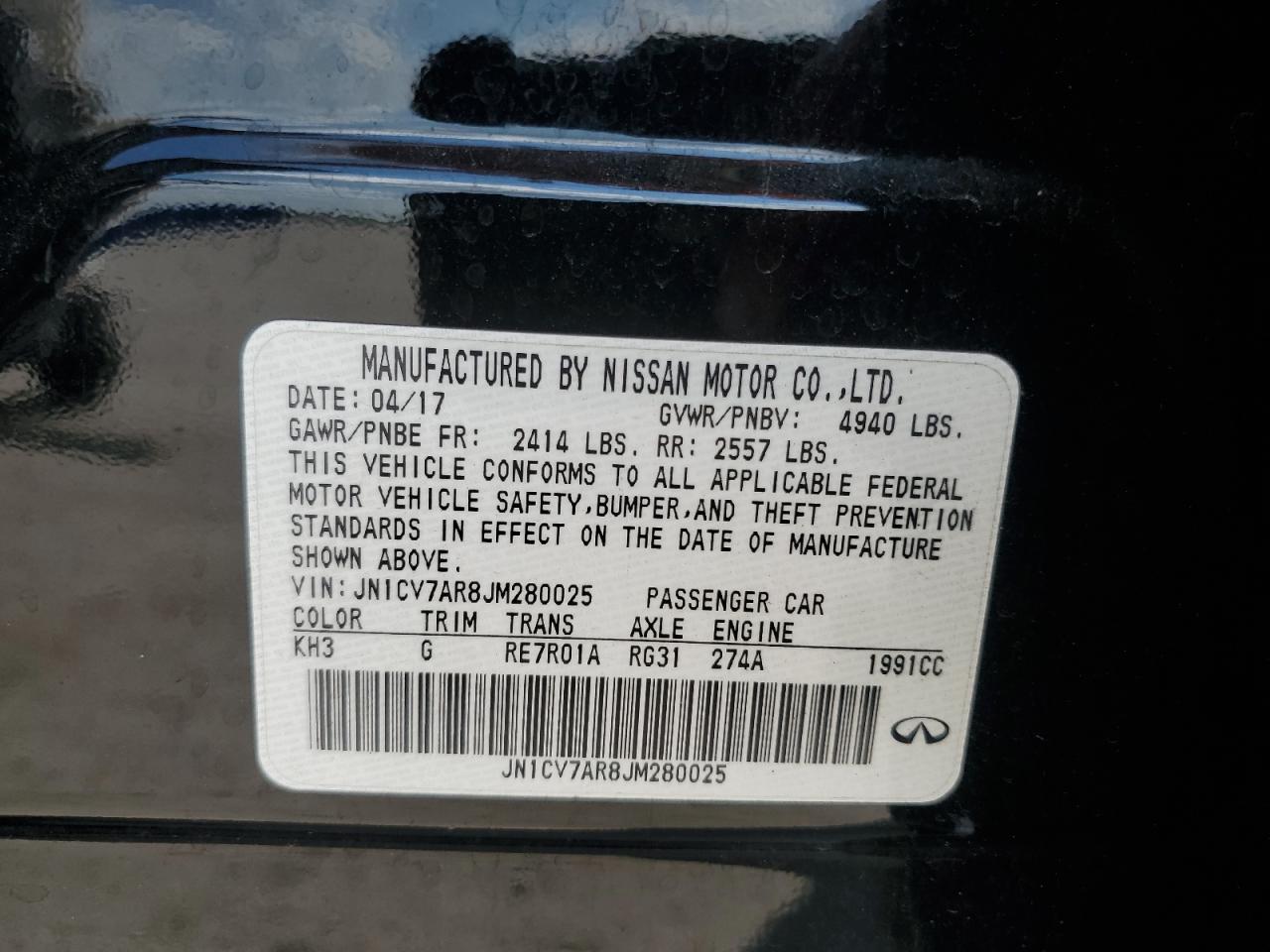 2018 Infiniti Q50 Pure VIN: JN1CV7AR8JM280025 Lot: 63451075