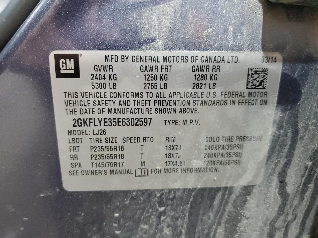 2014 GMC Terrain Slt VIN: 2GKFLYE35E6302597 Lot: 66098495
