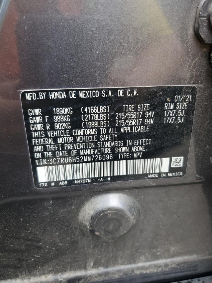 2021 Honda Hr-V Ex VIN: 3CZRU6H52MM726096 Lot: 65257535