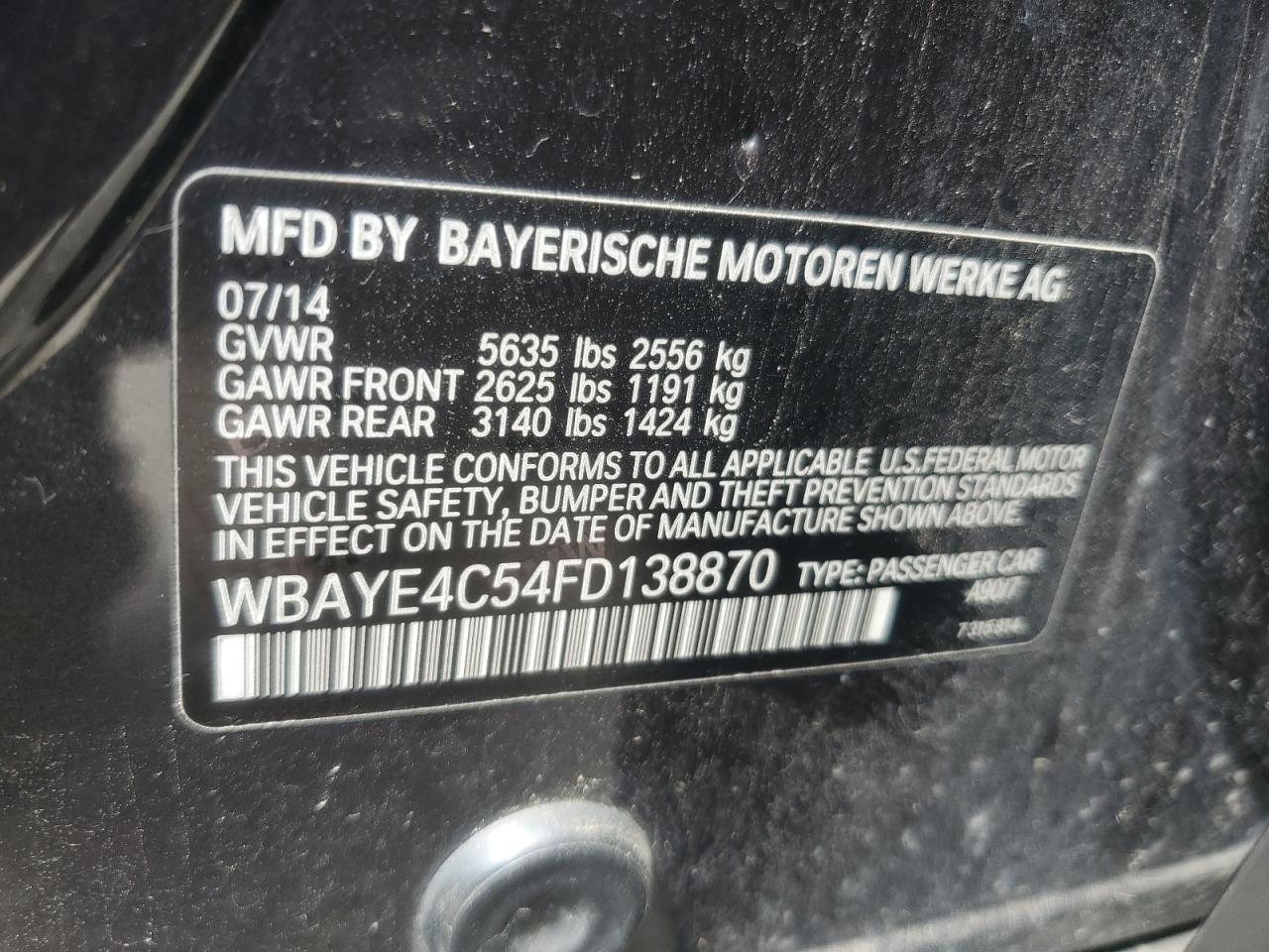 2015 BMW 740 Li VIN: WBAYE4C54FD138870 Lot: 63804635