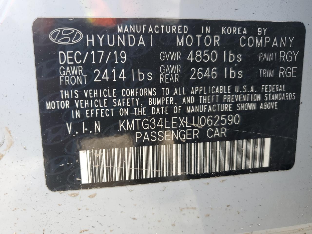 2020 Genesis G70 Prestige VIN: KMTG34LEXLU062590 Lot: 64722185