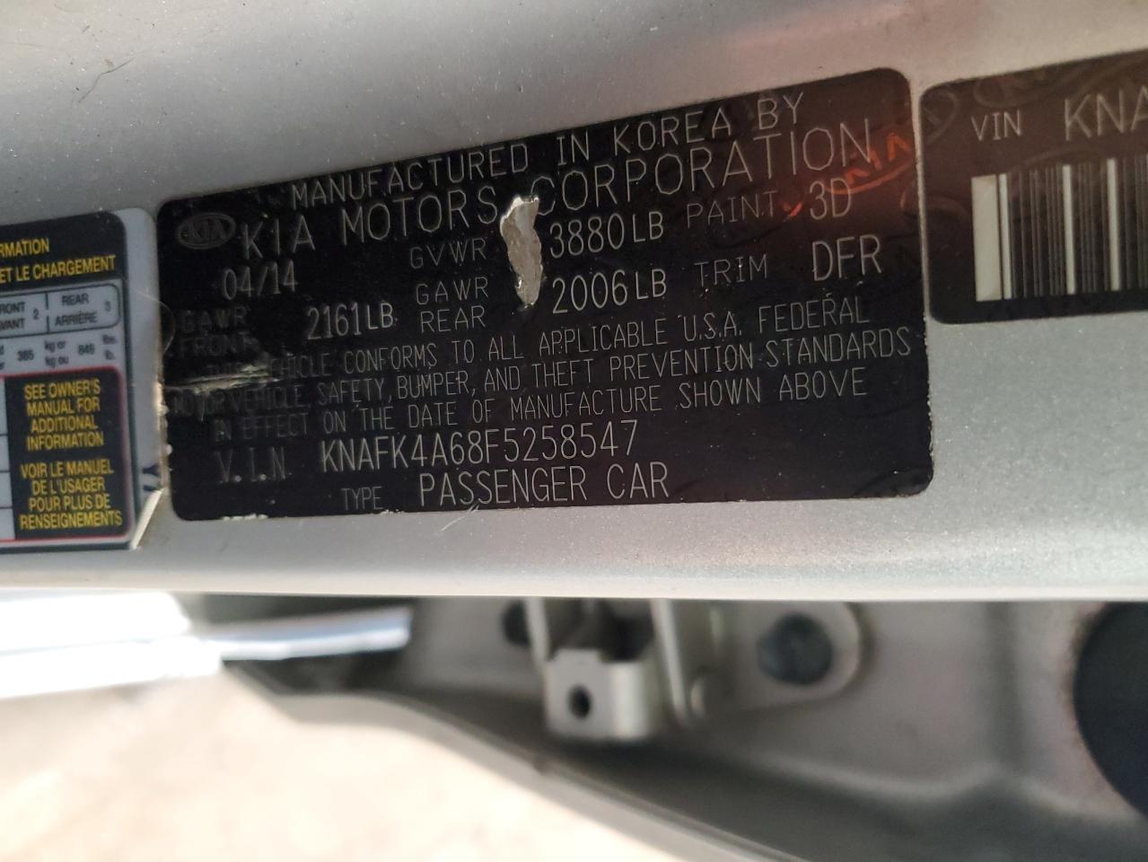 2015 Kia Forte Lx VIN: KNAFK4A68F5258547 Lot: 67301285