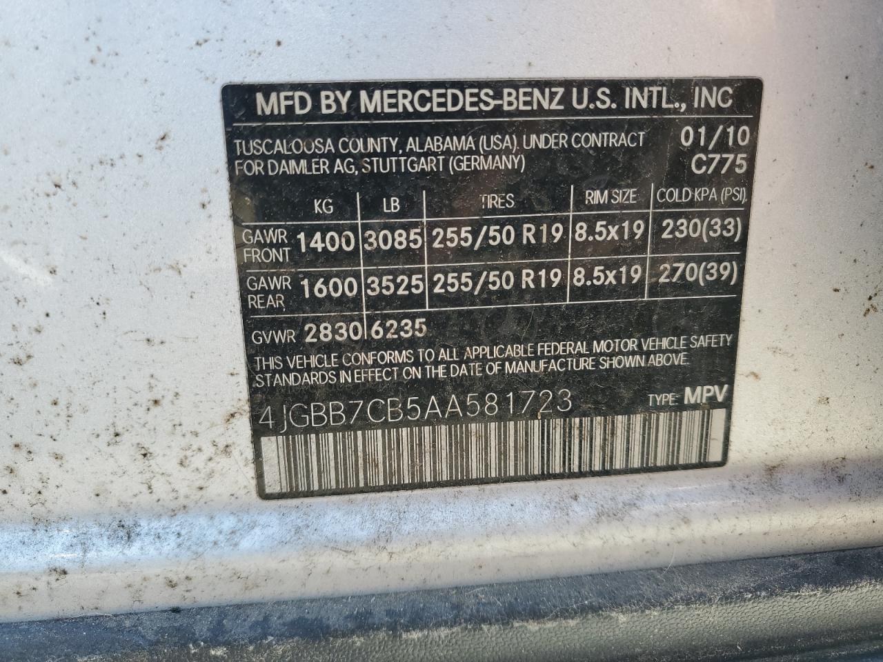 2010 Mercedes-Benz Ml 550 4Matic VIN: 4JGBB7CB5AA581723 Lot: 64014865