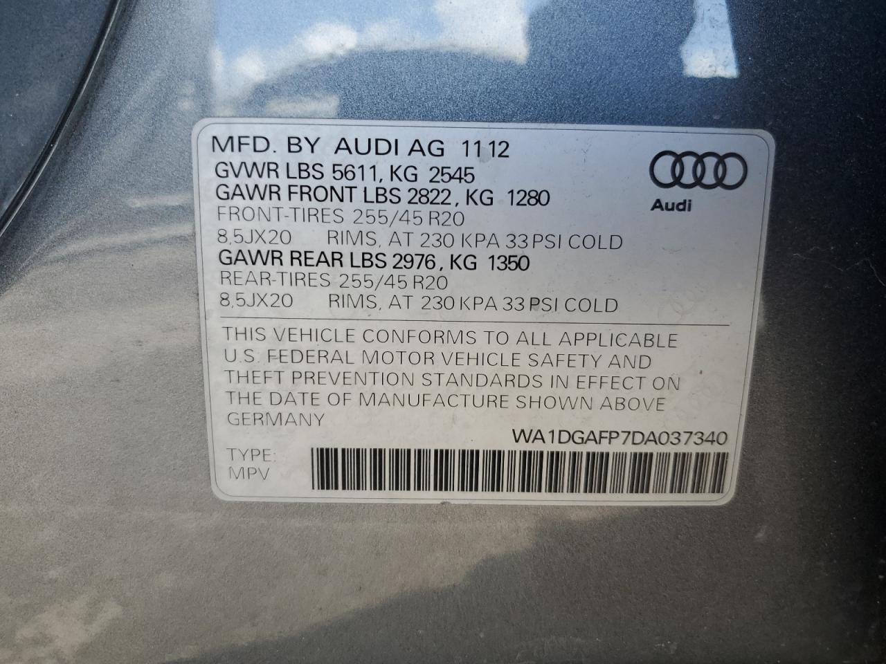 2013 Audi Q5 Premium Plus VIN: WA1DGAFP7DA037340 Lot: 65304955