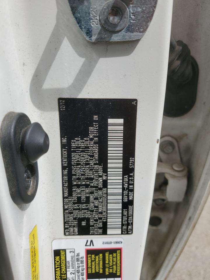 2013 Toyota Venza Le VIN: 4T3ZK3BBXDU058166 Lot: 64117325