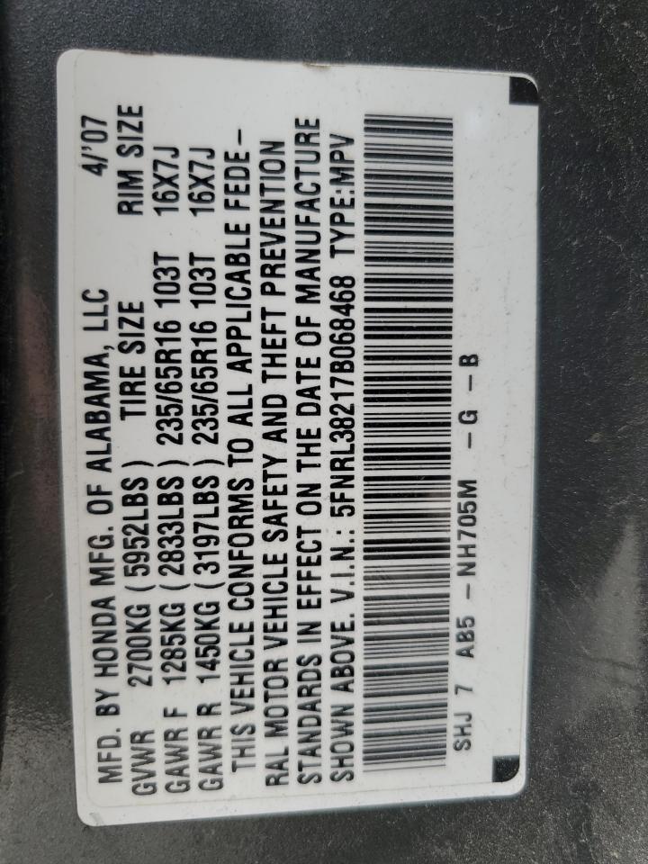 2007 Honda Odyssey Lx VIN: 5FNRL38217B068468 Lot: 63592265