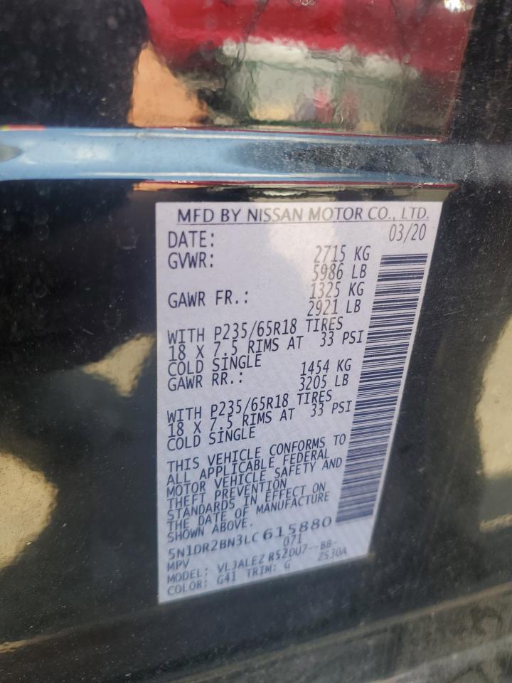 2020 Nissan Pathfinder Sv VIN: 5N1DR2BN3LC615880 Lot: 63910355