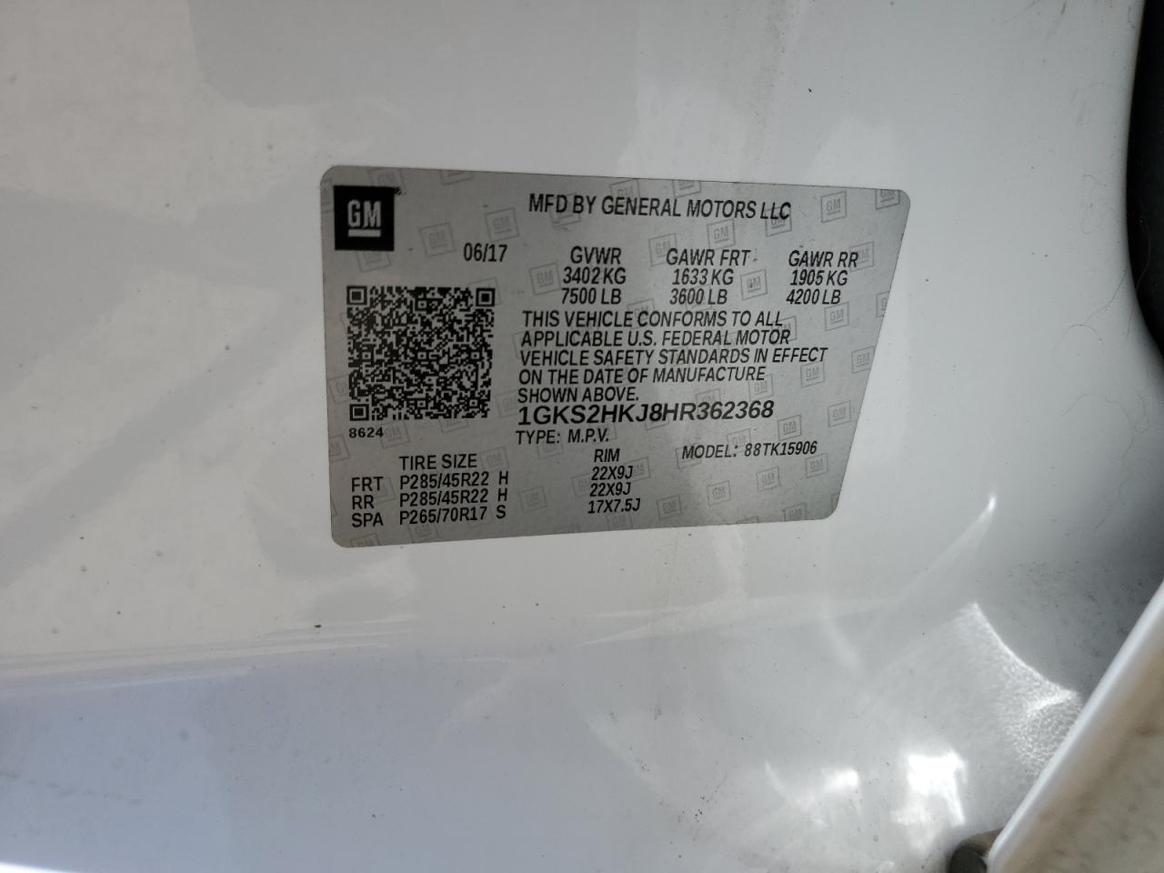 2017 GMC Yukon Xl Denali VIN: 1GKS2HKJ8HR362368 Lot: 63319595