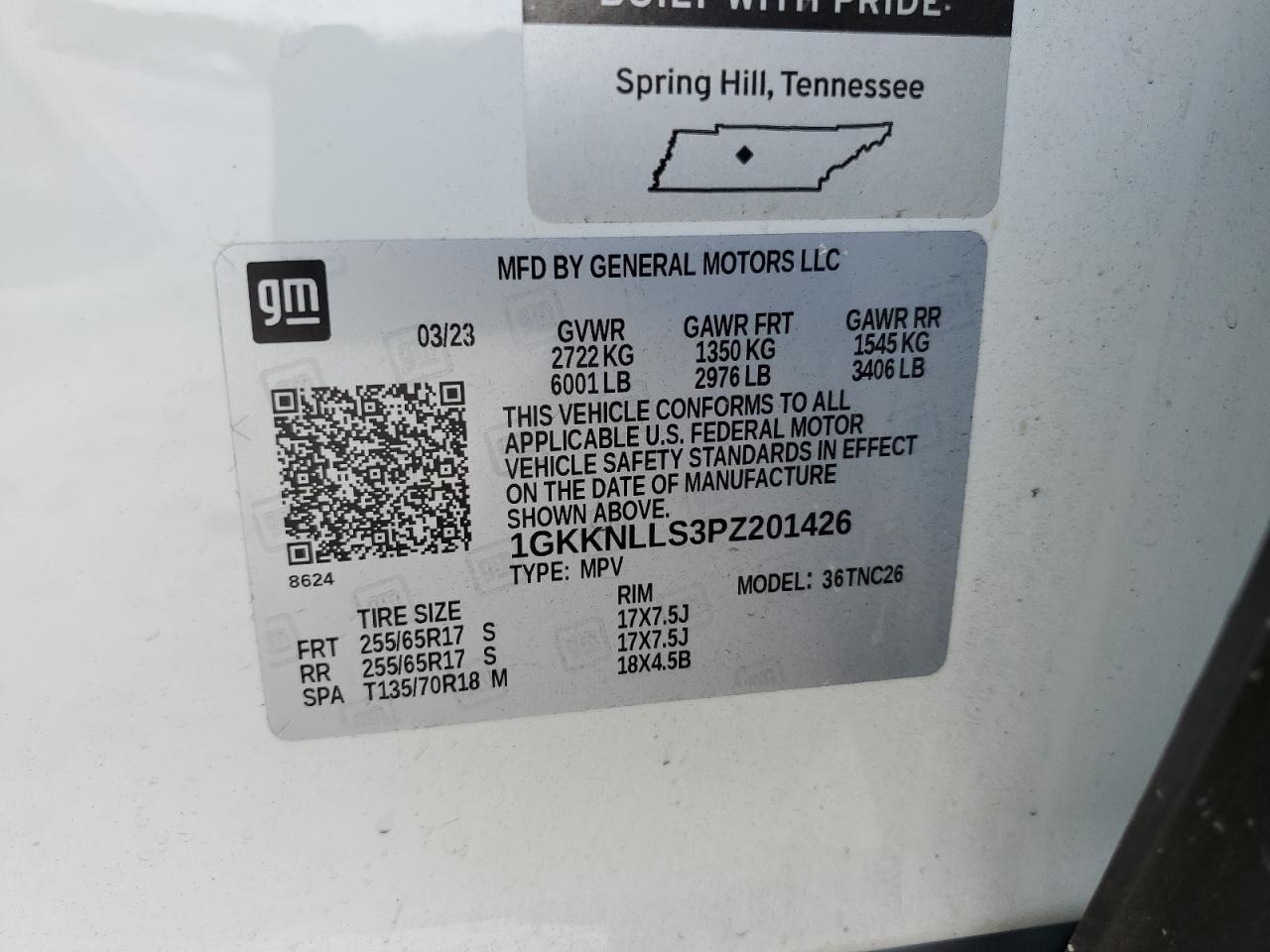 2023 GMC Acadia At4 VIN: 1GKKNLLS3PZ201426 Lot: 64906215