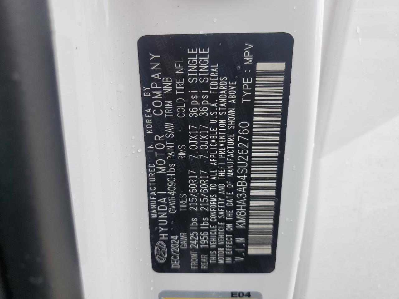 km8ha3ab4su262760 KM8HA3AB4SU262760 2025 Hyundai Kona Se