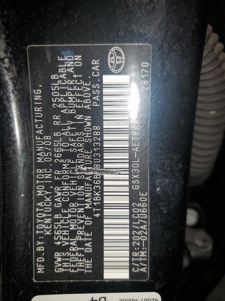 2008 Toyota Avalon Xl VIN: 4T1BK36B48U313288 Lot: 64459765