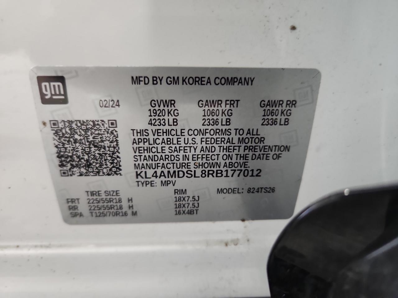 kl4amdsl8rb177012 KL4AMDSL8RB177012 2024 Buick Encore Gx Sport Touring