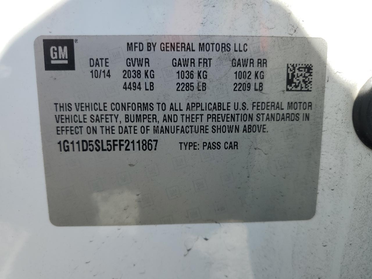 2015 Chevrolet Malibu 2Lt VIN: 1G11D5SL5FF211867 Lot: 65391325