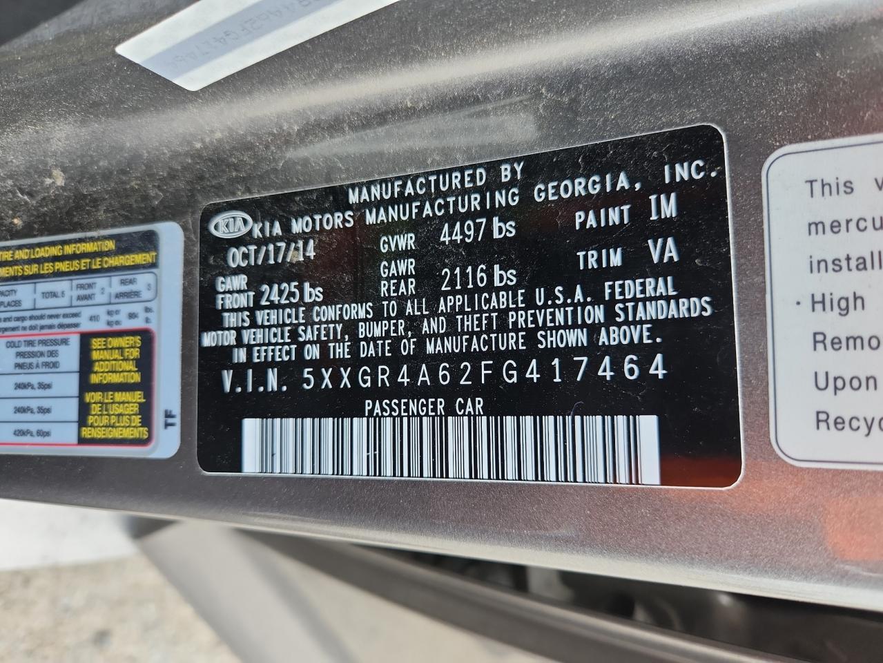 2015 Kia Optima Sx VIN: 5XXGR4A62FG417464 Lot: 63651105