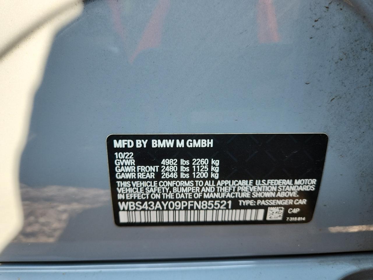 2023 BMW M3 Competition VIN: WBS43AY09PFN85521 Lot: 62734685