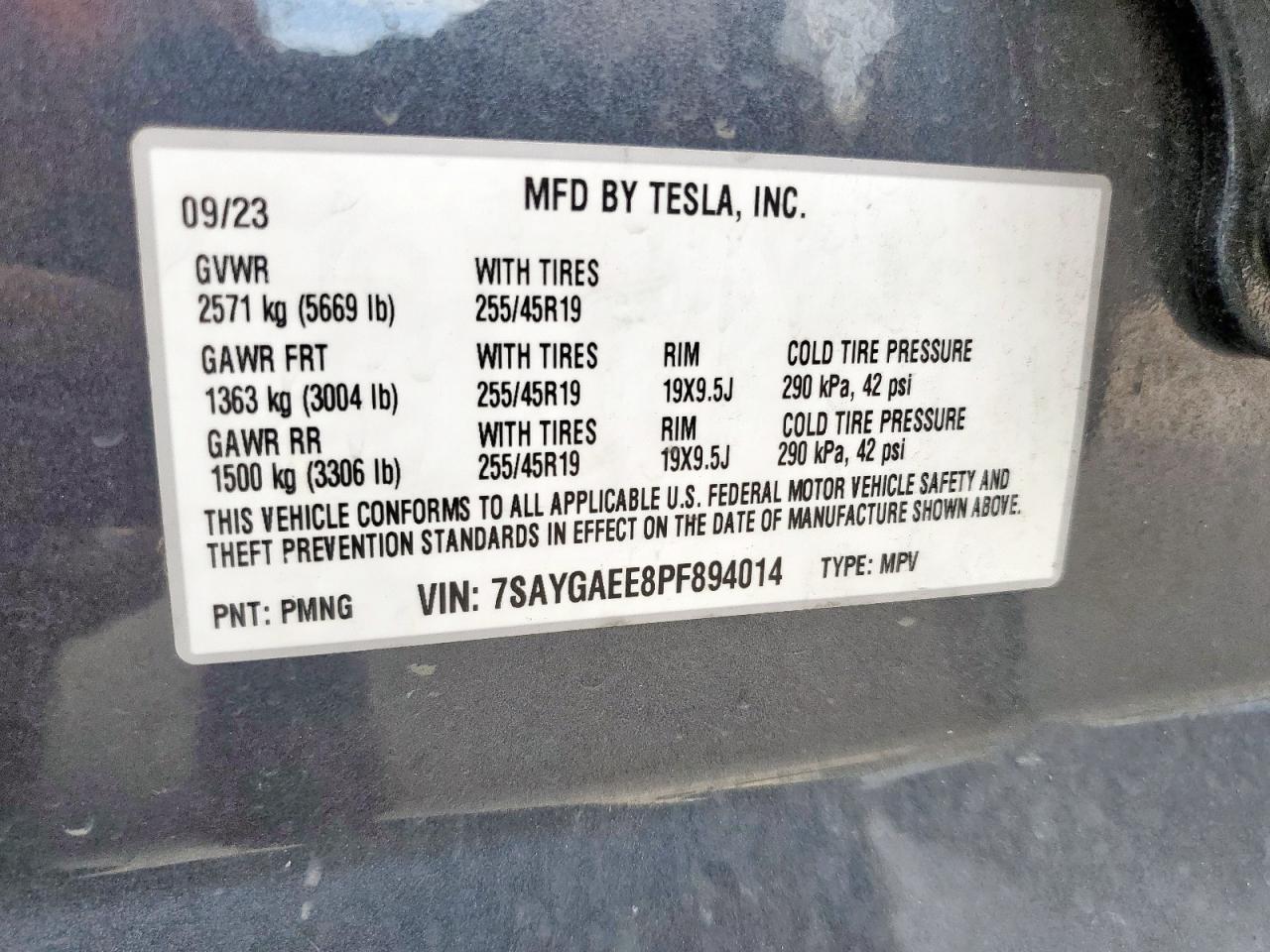2023 Tesla Model Y VIN: 7SAYGAEE8PF894014 Lot: 65612225