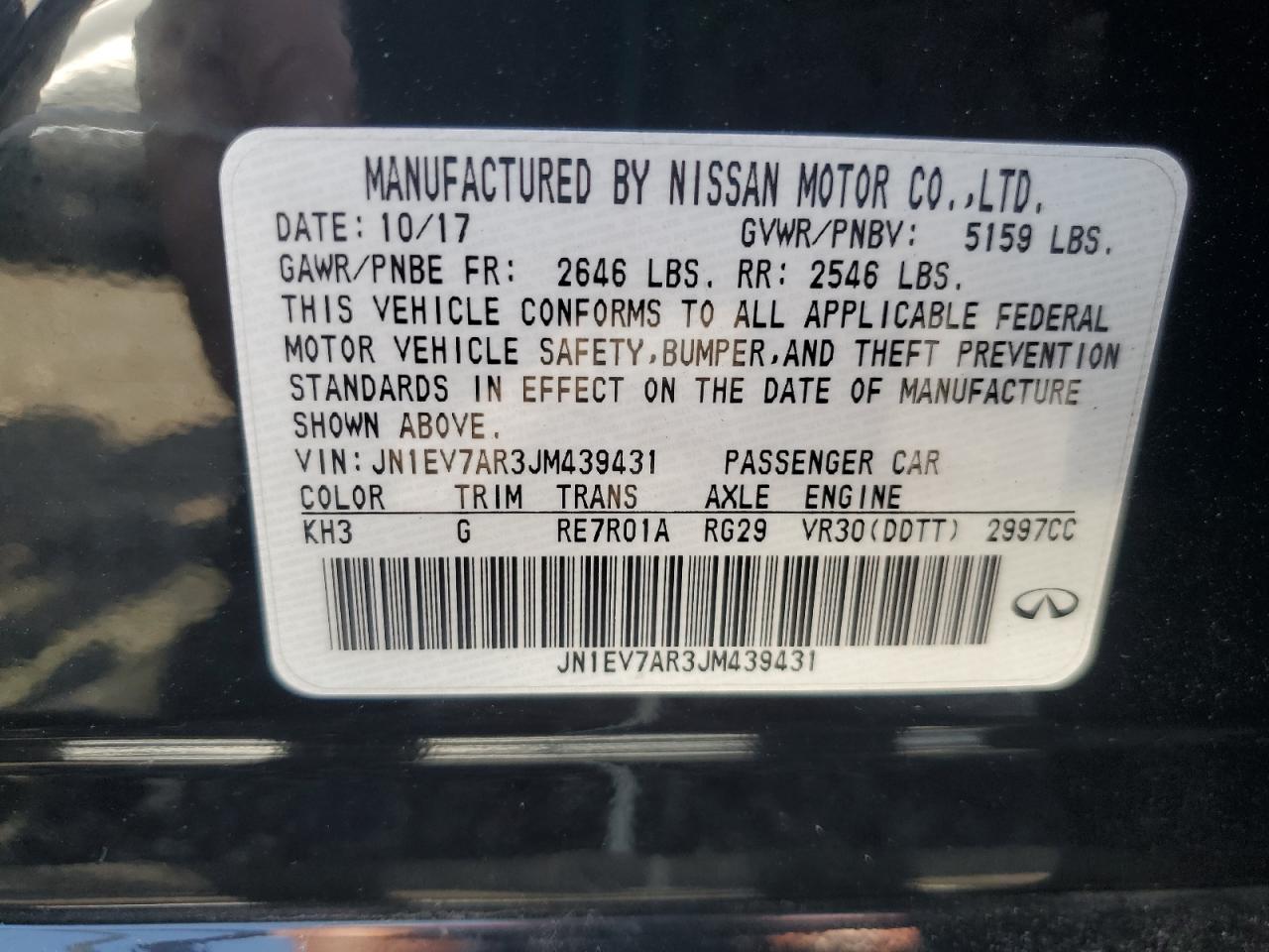2018 Infiniti Q50 Luxe VIN: JN1EV7AR3JM439431 Lot: 64041295