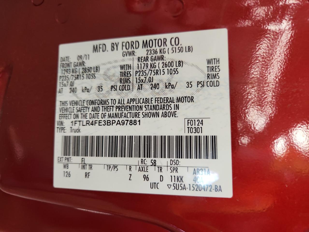 2011 Ford Ranger Super Cab VIN: 1FTLR4FE3BPA97881 Lot: 64425725