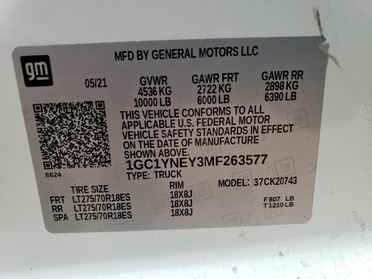 2021 Chevrolet Silverado K2500 Heavy Duty Lt VIN: 1GC1YNEY3MF263577 Lot: 62947925