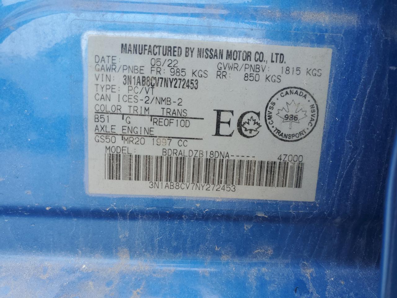 2022 Nissan Sentra Sv VIN: 3N1AB8CV7NY272453 Lot: 61685485