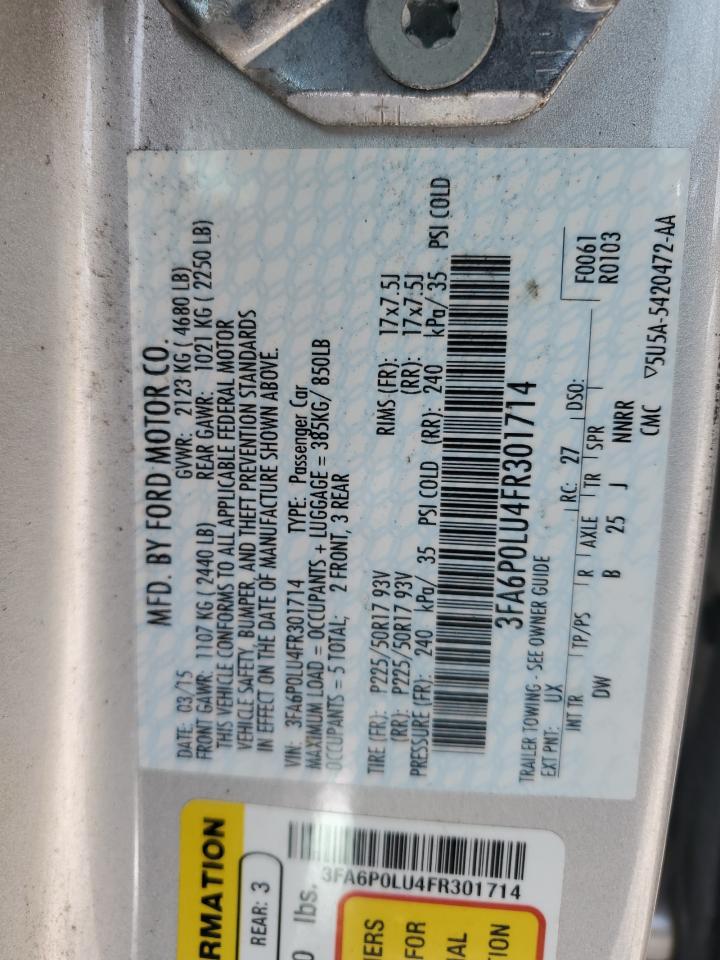2015 Ford Fusion Se Hybrid VIN: 3FA6P0LU4FR301714 Lot: 64370525