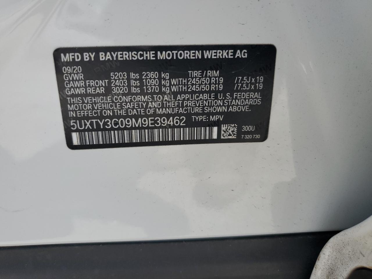 2021 BMW X3 Sdrive30I VIN: 5UXTY3C09M9E39462 Lot: 63861195