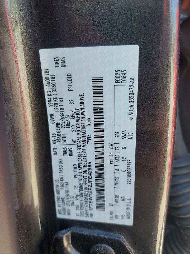 2018 Ford F150 Supercrew VIN: 1FTEW1EP2JFE42986 Lot: 63979745