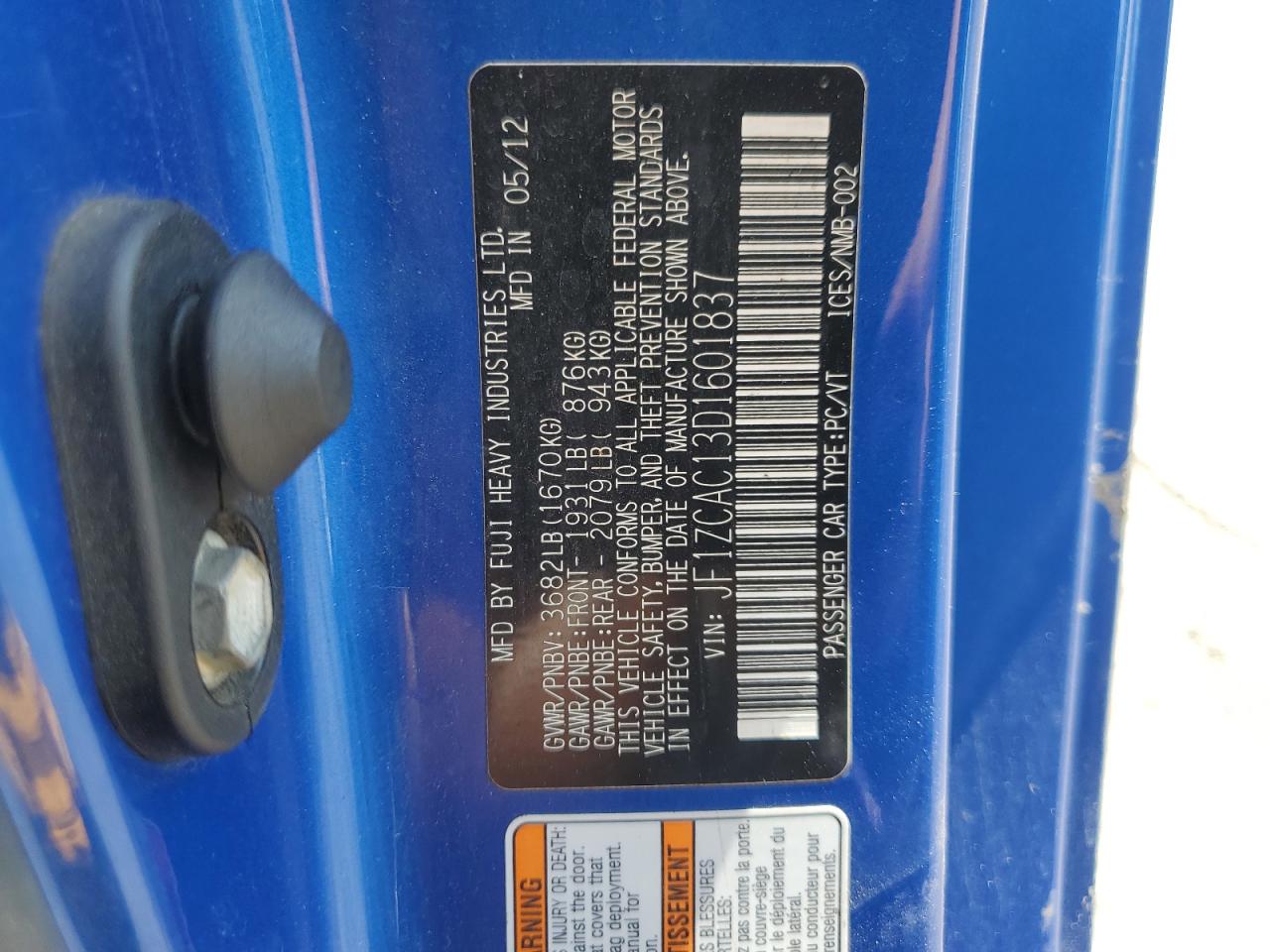 2013 Subaru Brz 2.0 Limited VIN: JF1ZCAC13D1601837 Lot: 63069835