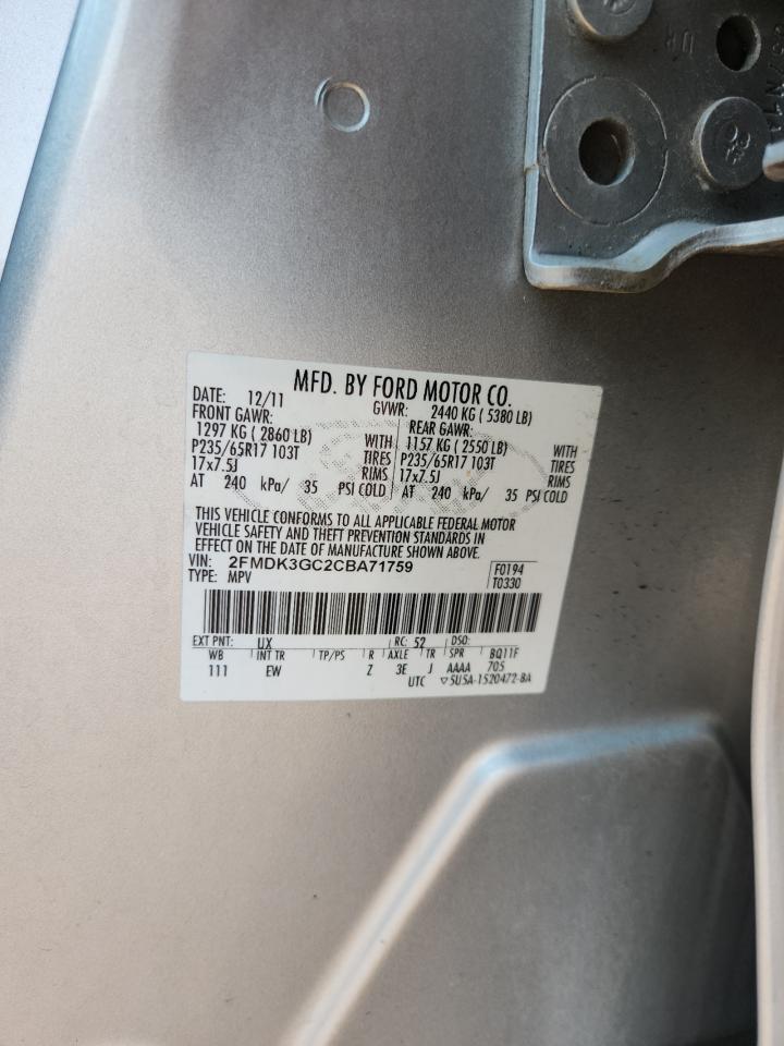 2012 Ford Edge Se VIN: 2FMDK3GC2CBA71759 Lot: 64111215