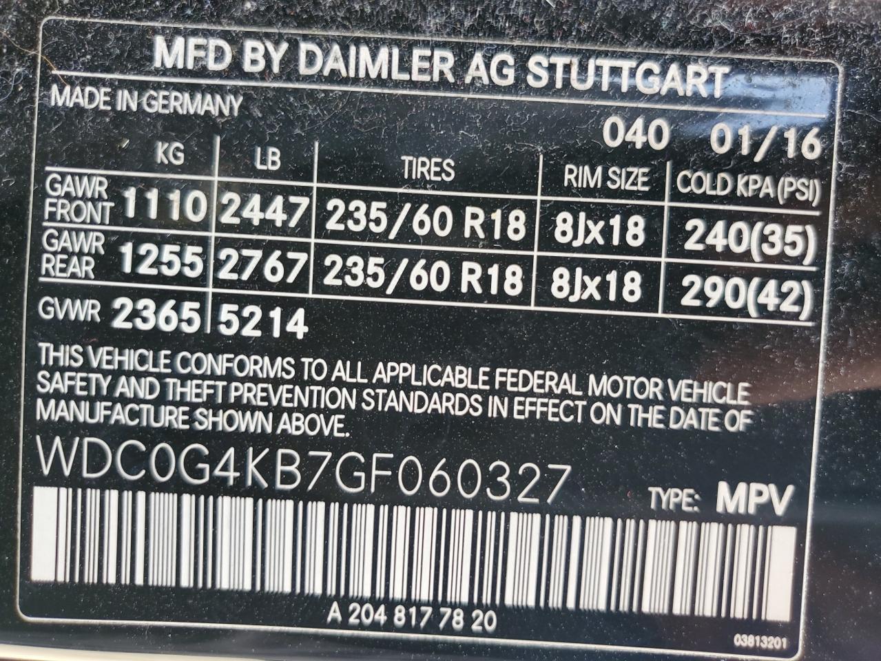 2016 Mercedes-Benz Glc 300 4Matic VIN: WDC0G4KB7GF060327 Lot: 64203735