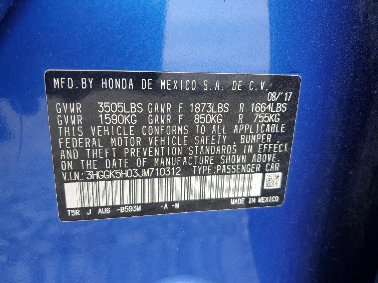 2018 Honda Fit Ex VIN: 3HGGK5H03JM710312 Lot: 64802745